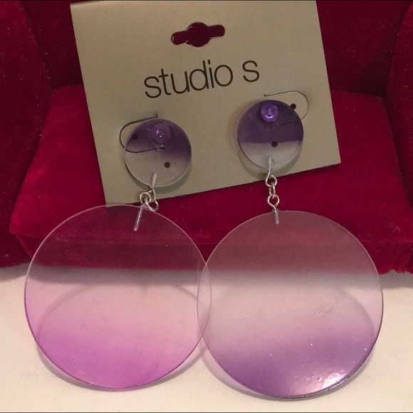 Studio Jewelry - STUDIO NEW circular purple clear dangle earrings